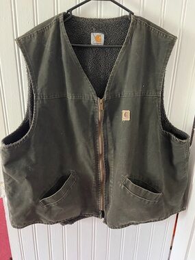 Carhartt Olive Green Sherpa-Lined Work Vest